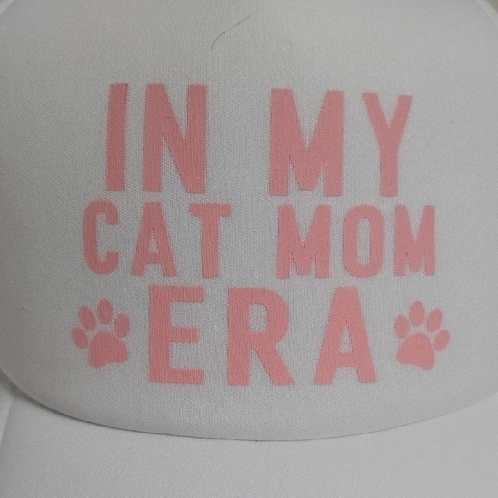 "IN MY CAT MOM ERA" Pink White‎ Animal Print Cat Lover's Statement Trucker Hat - Picture 10 of 12